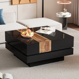 ON-TREND 31.4'' x 31.4'' Square Coffee Table with Sliding Tabletop, High Gloss Center Table with N721P180696B