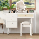 39" Retro Bohemian Style Wooden Makeup Vanity Set with Charging Plug&USB Port and Stool, Dressing N733P180011K