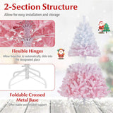 5ft Pink&White Xmas Tree - Flocked Snow-Melt Design, Sturdy Metal Stand, 456 Tips, Fireproof & 49245633
