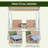 2 Person Porch Swing with Stand, Outdoor Swing with Canopy, Pivot Storage Table, 2 Cup Holders, W2225142480