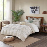 Cotton Printed Comforter Set with Trims Off White/Gray Full/Queen B03596409