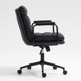Office Chair,Mid Back Home Office Desk Task Chair with Wheels and Arms Ergonomic PU Leather Computer W1143133924