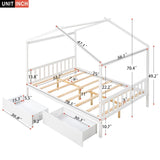 Full Size House Platform Bed with Two Drawers,Headboard and Footboard,Roof Design,White WF292923AAK