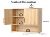 2-Door 3-Tier Slatted Bathroom Wall Cabinet 24.49"*22.83"*8.07 Oak 35998404