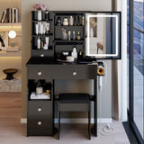 29.2" Small Size Left Drawer Desktop Vanity Table Cushioned Stool, 2 AC2 USB Power Station, Hair W3258P291627