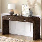 U_STYLE 60''Wooden Entryway Table with Burl Veneer, Console Table with 2 Large Drawers and Metal N711P216235P
