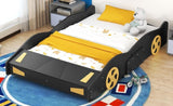 ZNTS Full Size Race Car-Shaped Platform Bed with Wheels and Storage, Black+Yellow WF305760AAB