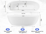 47'' Acrylic Freestanding-Acrylic Soaking Tubs, White, Oval Shape Freestanding W1675P189559