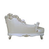 ZNTS ACME Vendome Chaise w/2 Pillows, Synthetic Leather & Antique Pearl Finish BD01523