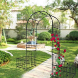 ZNTS Metal Garden Arch with two plant stands 79.5'' Wide x 86.6'' High Climbing Plants Support Rose Arch W158681135