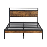 King Size Metal Platform Bed Frame with Wooden Headboard and Footboard with USB LINER, No Box Spring W311119789