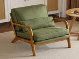 Mid-Century Oak Accent Chair - Green Upholstered Single Lounge Chair with Sturdy Wood Frame, Indoor 06333569