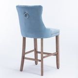 Contemporary Velvet Upholstered Barstools with Button Tufted Decoration and Wooden Legs, and Chrome W1143P177582