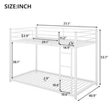 ZNTS Twin over Twin Metal Bunk Bed, Low Bunk Bed with Ladder,White 67500234