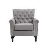 ZNTS Mid-Century Modern Accent, Linen Armchair w/Tufted Back/Wood Legs, Upholstered Lounge Arm W133355313