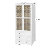 Hollow pattern 2 door 3 drawer wardrobe, the collision of wood color and white, suitable for W688P276738