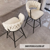 26" Bar Chair Soft cloth Woven Bar Stool Set of 2,Black legs Barstools No Adjustable Kitchen Island 55250138