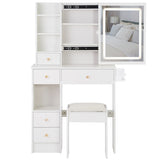 29.2" Small Size Left Drawer Desktop Vanity Table Cushioned Stool, 2 AC2 USB Power Station, Hair W3258P299616