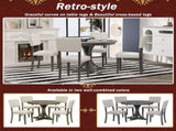 5-Piece Retro Round Dining Table Set with Curved Trestle Style Table Legs and 4 Upholstered Chairs 68208940