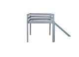 Twin Low Loft Bed with Slide, Ladder, Safety Guardrails, Rubber Wood Twin Loft Bed,Grey W504P218522