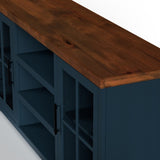 67 inch TV Stand Console for TVs up to 80 inches, No Assembly Required, Blue Denim and Whiskey B108P160177