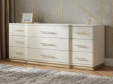 Lexington 9-Drawer Dresser in Beige with Textured Finish and Gold Hardware B009P450611