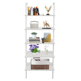 ZNTS 5-Shelf Wood Ladder Bookcase with Metal Frame, Industrial 5-Tier Modern Ladder Shelf Wood 70392764