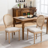 A&A Furniture,French Style Solid Wood Frame Antique Painting Linen Fabric Rattan Back Dining W1143141068