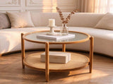 2-Tier Round Coffee Table, Water Ripple Glass Top, PE Rattan & Iron Frame, 74133085