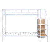 Twin Over Twin Metal Bunk Bed with Lateral Storage Ladder and Wardrobe, White MF315578AAK