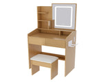 Vanity Table with LED-Illuminated Mirror, Power Outlet, Hairdryer Holder & Stool Compact Dressing 71925023