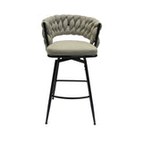 28" Bar Chair Linen Woven Bar Stool Set of 2,Black legs Barstools No Adjustable Kitchen Island T2396P279779