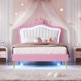 ZNTS Twin Size Upholstered Bed Frame with LED Lights, Modern Upholstered Princess Bed With Crown WF315530AAH