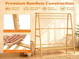 Natural Bamboo Clothing Rack, Multi-Layer Garment Organizer with Top & Bottom Storage Shelves, Side 02619483