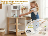 Kids Wooden Play Kitchen with 13 Accessories, Pretend Cooking Set with Chalkboard for 3, White 68389414