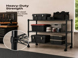3 Tier Heavy Duty Adjustable Metal Shelf with Wheels, No-Tool Assembly, Suitable for Garages, 53893670