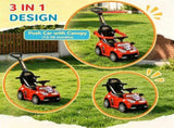 Red 3 in 1 Kids Push & Sliding Car with Removable Handle, Music, Horn, Canopy & Safety Guardrail 82452553