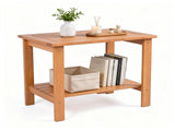 2-Tier Eucalyptus Wood Patio Side Table, Rustic Outdoor End Table with Slatted Tabletop & Bottom 67775423