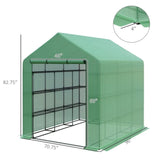 Walk-in Greenhouse for Outdoors with Roll-up Zipper Door, 18 Shelves, PE Cover, Small & Portable W2225142615