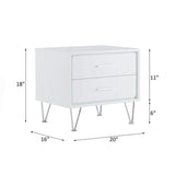 2 Drawers Nightstand with Metal Legs, White B016P253805