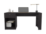 Computer Desk, 1 Drawer, 2 Shelves, Black B097P262381
