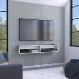 Warrior 59" Floating Tv Stand with Two open shelves, media compartments and cable management White B200P240263