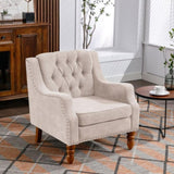 Beige Accent Chair, Living Room Chair, Footrest Chair Set with Vintage Brass Studs, Button Tufted W1170100893