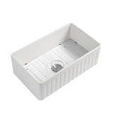 Fireclay 33" L X 20" W Farmhouse Kitchen Sink with Grid and Strainer JYCAS8280WH