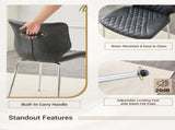 Dark Gray Oil Waxed Leather Dining Chairs with Electroplated Metal Legs, Adjustable Non-Slip Foot W3493P444883