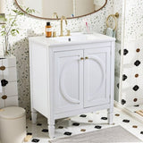 30" No Assembly Needed Vintage White Bathroom Vanity with Ceramic Sink,Two Soft-Close Doors & W2896P318470