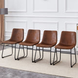 A set of 4 Retro Brown Suede Chairs ,Comfortable Bar Stools, Suitable for Industrial and Vintage W3226P279060