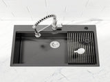 Stainless Steel Kitchen Sink, 36x22 Single Bowl, Overmount Handmade Sink in Black, with Cutting 80406989