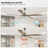 60" Modern Wood Fan with Light and Remote Control,6-Speed Noiseless Reversible DC Motor, W1340P184910