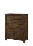 1pc Rustic Industrial Style Brown Five Drawer Chest Bedroom Solid Wood Wooden Furniture B011P234683